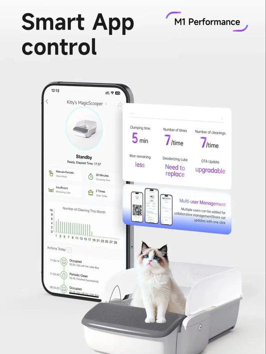 Automatic Self-cleaning Cat Litter Box Self-cleaning Cat Sandbox Scooping Open Semi-enclosed Cats Toilet with Free Air Purifier
